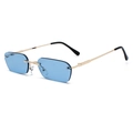 Rimless diamond-cut sunglasses with sky blue lenses and slim golden metal frame - Gold Frame Blue Lens