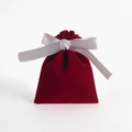 Red velvet jewelry pouch with silver satin ribbon drawstring for gift packaging - 7x9cm / Wine Red With Grey Ribbon