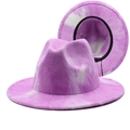 Paars en witte tie-dye fedora hoed met brede rand in klassieke jazzstijl voor dames en heren - M (56-58cm) / Taropaars