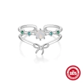 S925 sterling silver double-layer open ring with opal, zircon, and butterfly bow - Style 15-Double Layer Opal Bow Knot
