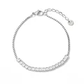 Adjustable stainless steel chain bracelet with square-cut clear cubic zirconia stones - Silver White Zirconia (SBP024)