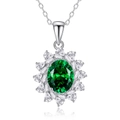 Collier en argent S925 émeraude florale avec pendentif ovale en pierre précieuse - Argent 925 / Style Vert Émeraude (FDDZ-045-祖母绿)