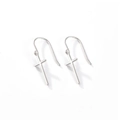 925 Sterling silver hoop earrings with long cross pendant in polished silver finish - Long Cross Dangle (9889) - Pair / Platinum Silver (#15)