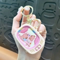 Mini retro TV keychain featuring pink bear picnic illustration with gold lobster clasp toy - Sliding Game Console - Pink