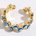 Anillo abierto ojo turco bañado en oro de 14K con circonitas azules estilo bohemio - Estilo Ojo de la Suerte Azul