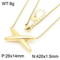 Polished gold stainless steel necklace with hollow cross pendant and fine chain link - Gold Minimalist X-Shape Pendant Style (KN286404-HM)