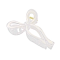 Transparent resin bow hair claw clip with white fluid pattern and gold metal spring - Cream White Bow Hair Claw