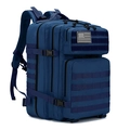 Tactical outdoor backpack in navy blue Oxford cloth with MOLLE system and US flag patch - 45L / Blue
