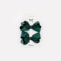Detail of dark green grosgrain ribbon hair bows with weave texture on display card - 2 Pcs/Set / Army Green