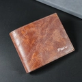 Portefeuille bifold pour homme en cuir marron foncé avec texture et logo Pieru blanc - café