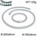 Ensemble collier et bracelet à maille gourmette en acier inoxydable argenté avec dimensions - Ensemble Couleur Argent 8mm (KS141817-Z)