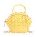 Mini yellow jelly shell bag with building block texture and metal chain strap - Yellow