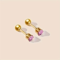 Gold plated 316 stainless steel stud earrings with pink AAA zircon and screw ball back - 3mm / Gold Color / Pink Zircon