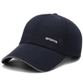 Donkerblauwe ademende mesh baseballpet met witte sports tekst en sneldrogende stof - Verstelbaar / Marineblauw