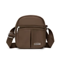 Brown nylon crossbody bag with adjustable strap and metallic logo plate detail - 16*7*19cm / Cocoa