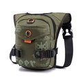 Tactical olive green leg bag with orange accents and multiple zipper compartments - Army Green