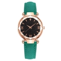 Montre cadran ciel étoilé avec boîtier or rose et bracelet cuir vert émeraude - Vert