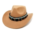 Chapeau de cowboy en feutre camel avec perles ethniques, franges et pendentifs métal - M (56-58cm) / Chameau