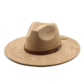 Classic khaki faux suede fedora hat with brown leather band and metal ring detail - M (56-59cm) / Camel