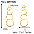 Detail view of 18k gold plated stainless steel multi-circle drop earrings with dimensions - Gold Earrings