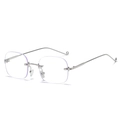 Frameless silver metal sunglasses with light ocean lenses and unique ring temple detail - Silver Frame Clear Lens C7