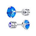 Boucles d'oreilles en zircon bleu avec base en métal argenté et fermoirs sécurisés - 2mm (1 Pièce) / Base Acier + Pierre Bleue