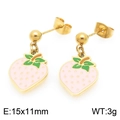 Pink strawberry enamel pendant earrings with gold finish metal studs for women - Pink Strawberry Stud Earrings 15x11mm (KE119438-Z)