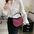 Sparkly rose pink rhinestone shoulder bag with silver chain strap for women party - Rose Red