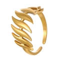 Minimalist gold adjustable open ring featuring a feather leaf design in polished finish - 18K Gold Plated Willow Leaf
