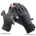 Dark grey winter cycling gloves with flip-finger touchscreen function and anti-slip palm - M / Gray