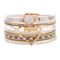 Bracciale bohémien multistrato in pelle bianca con cuore dorato e chiusura magnetica - Bianco