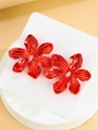 Elegant red flower stud earrings with glossy petal texture and pink bead center - 放射纹红色耳环(F110)
