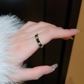 Gold plated ring with black woven texture inlay and zircon squares for women - 7# Ring - Gold Wrap (Real Gold Plated)