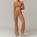 Ensemble de yoga marron moka pour femme avec haut court et pantalon évasé taille haute - S / Manches Courtes + Pantalon Évasé / Orange Citrouille