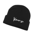 Women's black knit beanie with white Yours embroidery for stylish winter outdoor warmth - Black