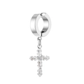 Manchette d'oreille unisexe en acier inoxydable avec pendentif croix en zircon poli argent - 1 Clip d'Oreille Argent (2147)