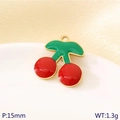 Red cherry charm with green enamel and 18K gold plating for DIY jewelry making - Double Red Cherry (KLJ10770-ZLA)
