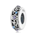 Exquisite 925 sterling silver hollow floral bead with colorful zircon stones in boho style - Retro Flower Blue Purple Stone (BSC615)