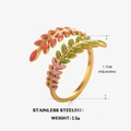 Verstellbarer goldener Edelstahlring in Blattform mit rosa, grüner und lila Emaille - Bunt