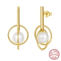 Elegantes pendientes de aro en plata S925 con perlas de agua dulce blancas doradas - Estilo de Perla de Agua Dulce Círculo Geométrico Dorado