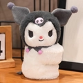 Kuromi plush slap bracelet featuring black devil hood and soft white faux fur texture - Sitting Kuromi