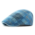 Classic blue wool plaid beret hat with vintage British check pattern for autumn - Fits 55-59CM Head Circumference / Style 1-Lake Blue
