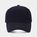 Detail view of a navy blue structured baseball cap with six-panel design and top stitching - Adjustable / Navy Blue