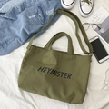 Army green canvas messenger tote bag with HEYMISTER print and adjustable strap - Green