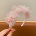 Cerchietto principessa rosa con tulle arricciato, perle bianche e piccoli fiocchi in seta - Rosa Fiocco
