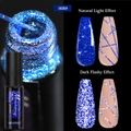 Macro detail of reflective sapphire blue nail liner gel showing natural and flash effect - Fluorescent Diamond Line Gel 08 (Sapphire Blue)