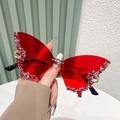 Occhiali da sole a farfalla rossi senza montatura con strass e stanghette nere di tendenza - Montatura Oro/Rosso Cinese