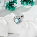 Silver crown cartilage piercing stud with a blue heart-shaped cubic zirconia stone - Single Piece / Light Sea Blue (A1048-3#)