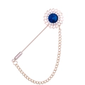 Spilla fiore di sole dorata con cristallo blu scuro ed elegante catena a nappa - Blu Inchiostro (Base Oro)
