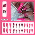 Long stiletto press-on nails with hot pink leopard print and silver glitter accents - Rose Red Leopard (W1157)